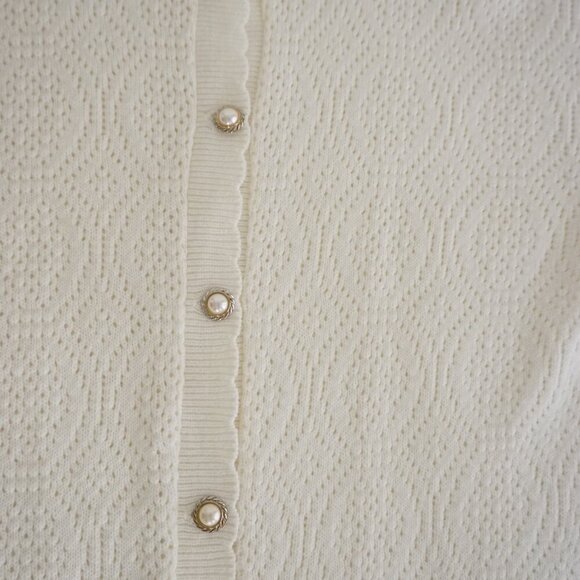 Vintage Intense Functionals Cream Eyelet Button Up Cardigan Sweater Size 38 - Picture 8 of 13
